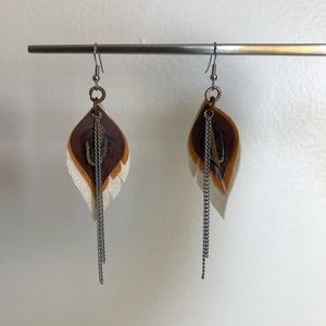Handmade | Faux Feather Fabric Chain Earrings